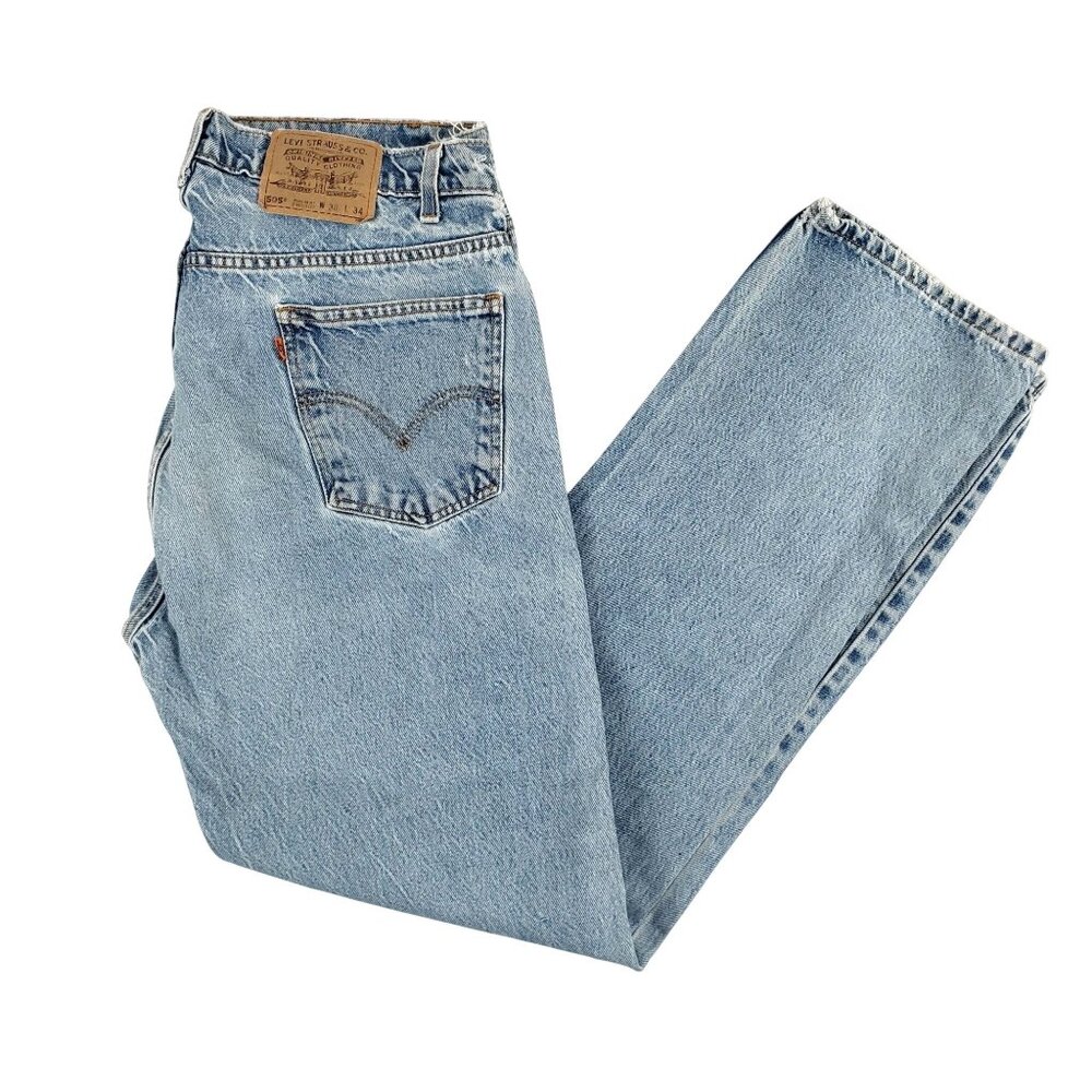 VTG Levi's Jeans Men 505 Orange Tab Distress Light Wash 90s 38x34 ( Fits 36x33)